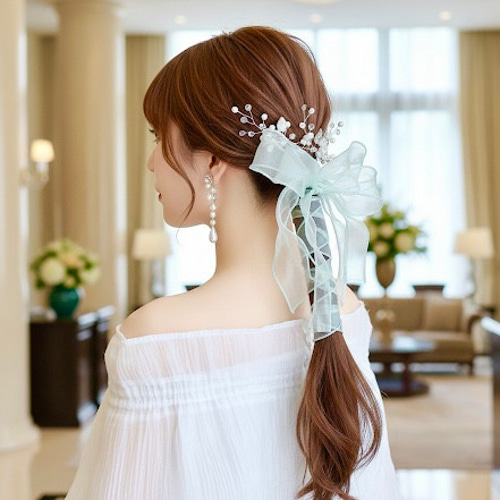 パール＆アップルグリーン】ポニーフック/ ヘアアクセサリー ヘア