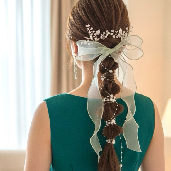 パール＆アップルグリーン】ポニーフック/ ヘアアクセサリー ヘア