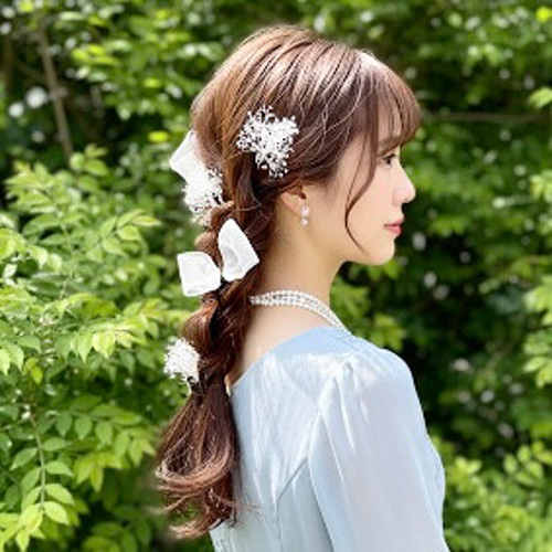 パール ＆ ホワイト 】ポニーフック/ シアー リボン ヘアリボン 結婚式