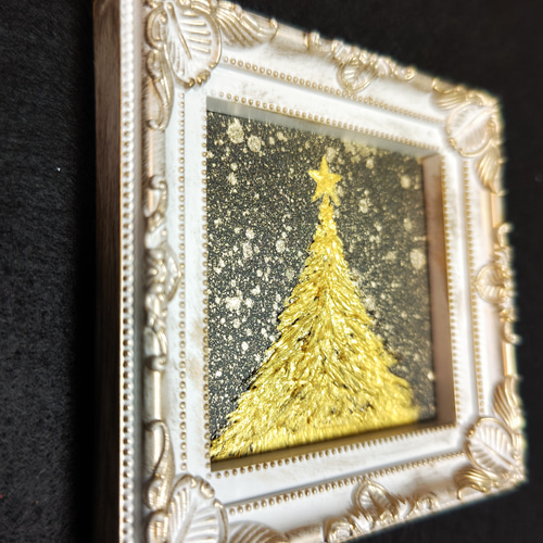 油絵 ミニ絵画【黄金クリスマスツリー】 絵画 HR 通販 14995853