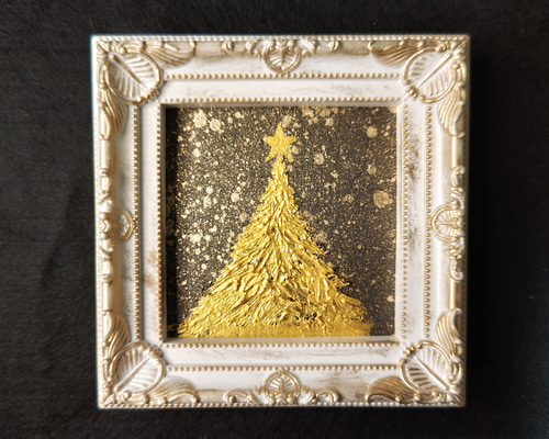 油絵 ミニ絵画【黄金クリスマスツリー】 絵画 HR 通販 14995853