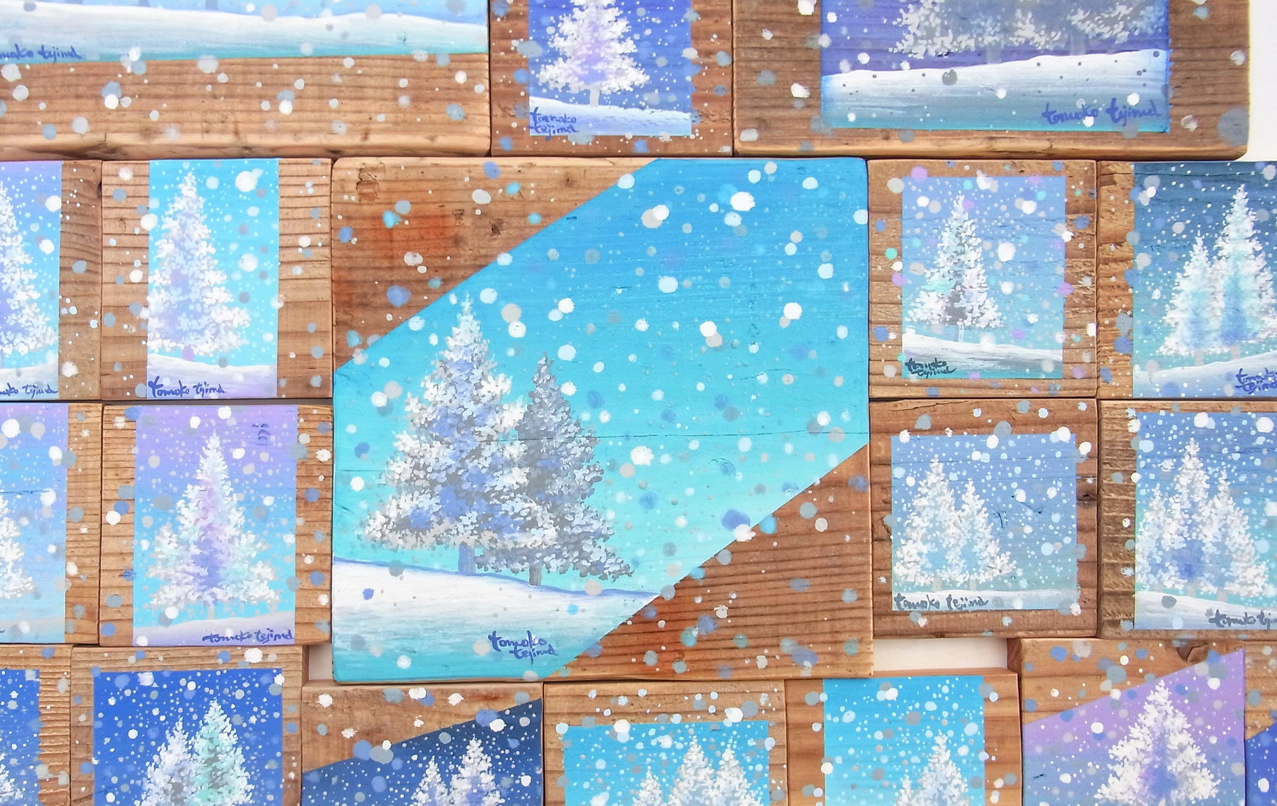 【小さな原画】　冬の贈り物ウォールデコ　【各1点】