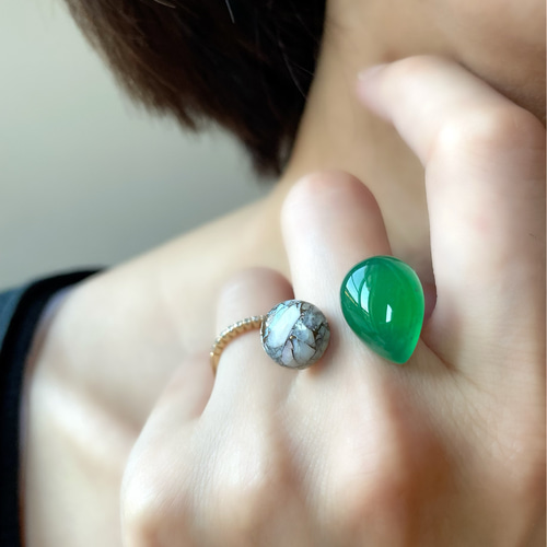 さりげない個性】グリーンオニキス×コッパーオパール 大ぶり 天然石