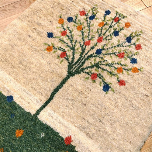 希少価値】ペルシャ ギャッベ ザクロの木 美しい風景柄 88x62cm 厚み