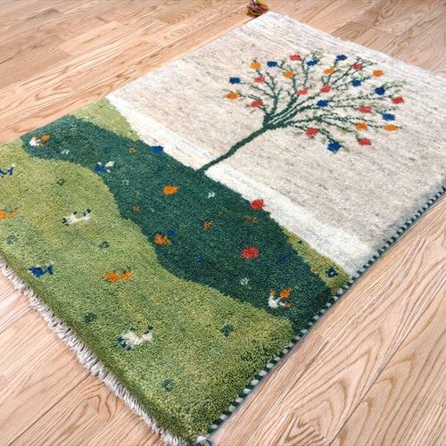 ペルシャ　ギャッベ 玄関　85×57 緑　ザクロの木 ペルシャ ギャッベ 玄関 85×57 緑 ザクロの木 ペルシャ ギャッベ 玄関