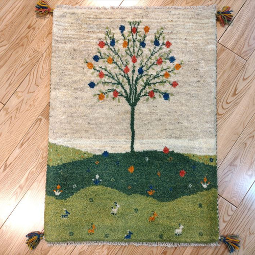 ペルシャ　ギャッベ　玄関　85×63 桃色　茜色　ザクロの木 ペルシャ ギャッベ 玄関 85×63 桃色 茜色 ザクロの木 キャンペーン