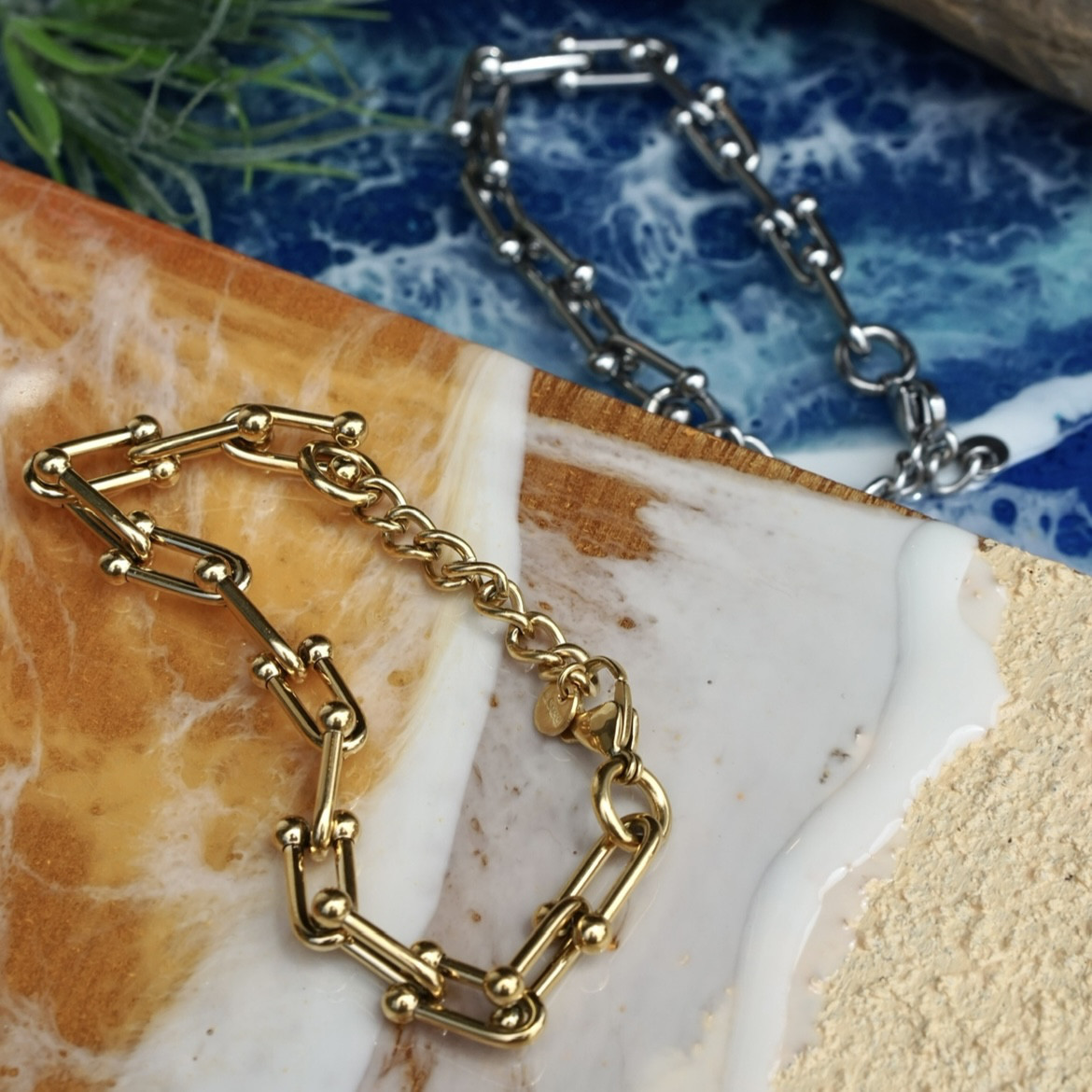 美品】アンカーチェーンブレスレットSilver 安し 925 & Gold K18