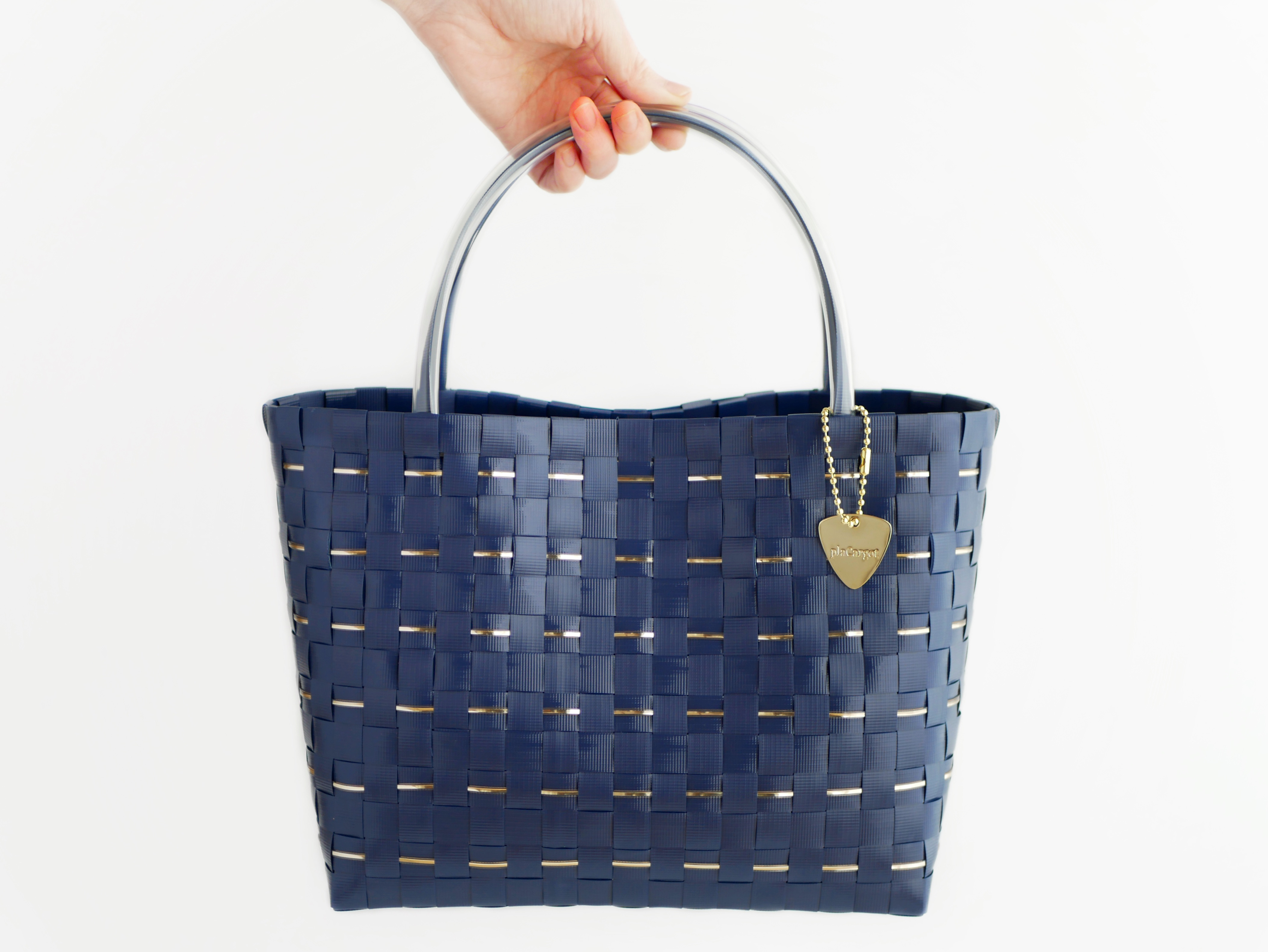 【メルマガ掲載】特別なギフトにも　GOLDラインが美しいネイビー （M） 2WAYプラカゴバッグ　トートバッグ　プラカゴ