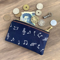 畳縁　硬幣錢包　名片夾　音符　藍色和白色　日式 第1張的照片