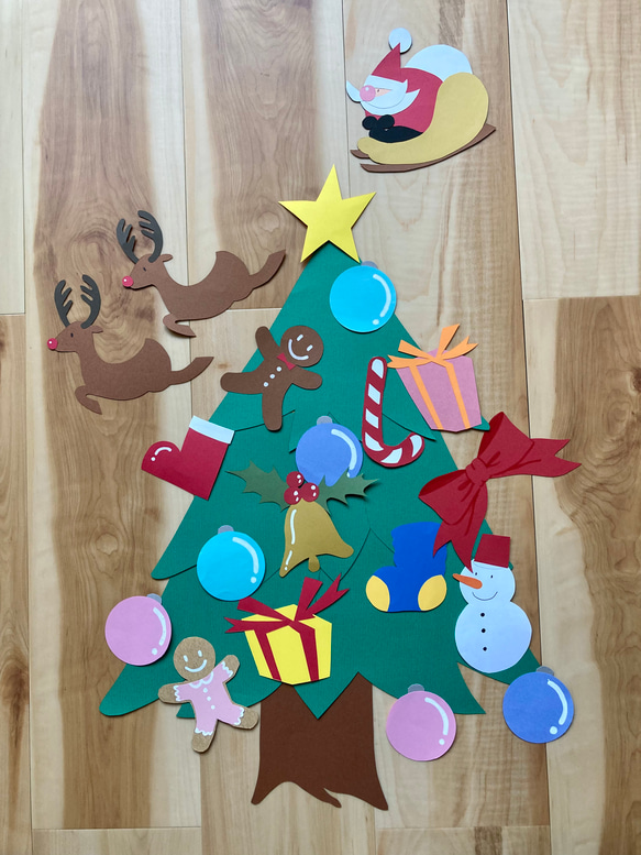 クリスマスツリー・オーナメント 壁面飾り・色画用紙・切り絵
