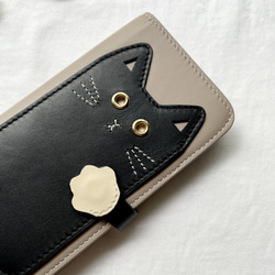 黒猫　本革手帳型スマホケース　　名入れ可　カード収納　　iphoneケース　レザー 7枚目の画像