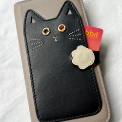 黒猫　本革手帳型スマホケース　　名入れ可　カード収納　　iphoneケース　レザー 2枚目の画像