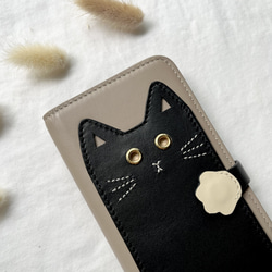 黒猫　本革手帳型スマホケース　　名入れ可　カード収納　　iphoneケース　レザー 6枚目の画像