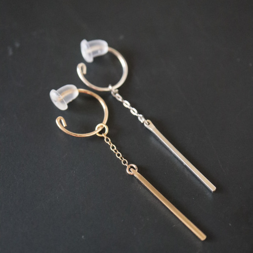 14kgf イヤリング バー ロング シンプル アシンメトリー ピアス