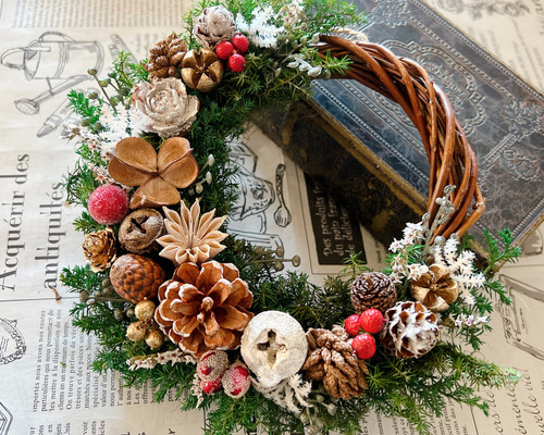 【魔女の棲む森 ～深碧萌～】ドライフラワー リース クリスマスリース 魔女の棲む森 ～木の実と休日～】ドライフラワー リース