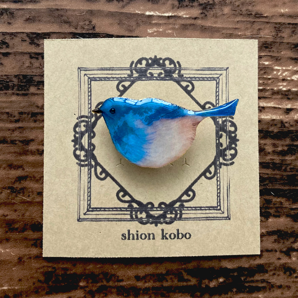 小鳥さんのブローチ　白群色　/青　　アクセサリー　コサージュ　かわいい 3枚目の画像