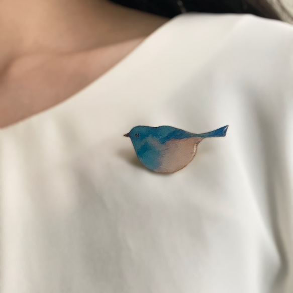 小鳥さんのブローチ　白群色　/青　　アクセサリー　コサージュ　かわいい 7枚目の画像