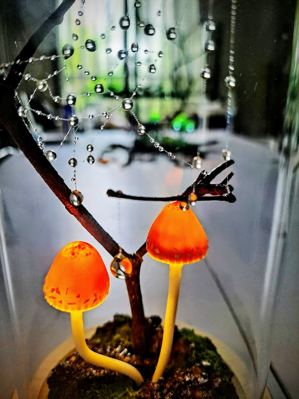クリスタル クモの巣 キノコランプ シミュレーション キノコランプ キノコの夜の光 シチュエーションランプ ヒーリングキノコラン 2枚目の画像