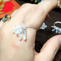 【silver925】【フリーサイズ】宝石質ペアシェイプレインボームーンストーン・ホワイトラブラドライトのリング 3枚目の画像