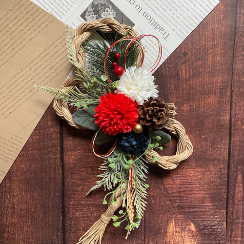 お正月しめ縄 しめ縄リース しめ飾り リース＊ハンドメイド No.187 カラー八の字しめ縄リース2024 ハンドメイドお正月飾り玄関