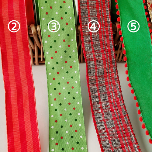 クリスマスリボン ワイヤー入り ロゴリボン メタリックプリント ラメ糸