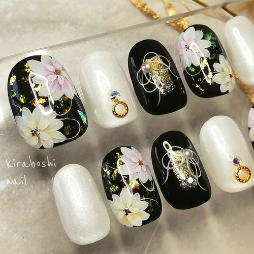 王道♡着物ネイル♡ブラック♡【注文時サイズ必須です♡ 【vol.67-⑩