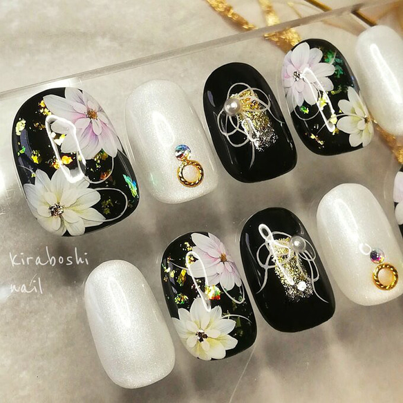 王道♡着物ネイル♡ブラック♡【注文時サイズ必須です♡ 【vol.67-⑩