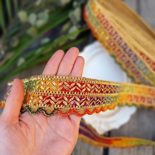 インド刺繍リボンno.183 (25cm・太め・マルチカラー・虹色・フリンジ