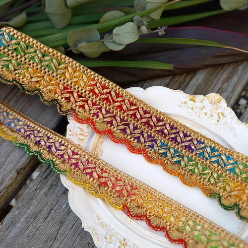 刺繍リボン ハートスタイル [アイボリー]インド刺繍リボン 3134 | インド