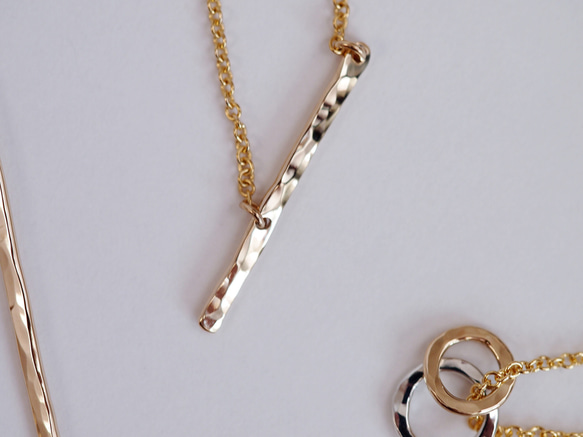 送料無料【14kgf】流れ星 ラインネックレス / 槌目 / フラット/ mini　流星 15枚目の画像