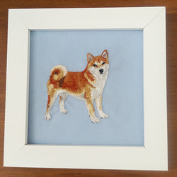 柴犬の刺繍　犬　リアル　フレーム 2枚目の画像
