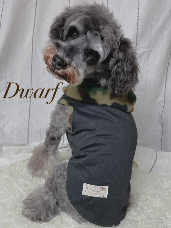 犬服】フード付きフリースベスト☆（迷彩柄×ブラックデニム