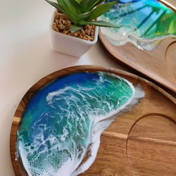 海のアカシアプレート！おうちカフェ ウッドプレート 木製トレイ 海のハンドメイド 6枚目の画像
