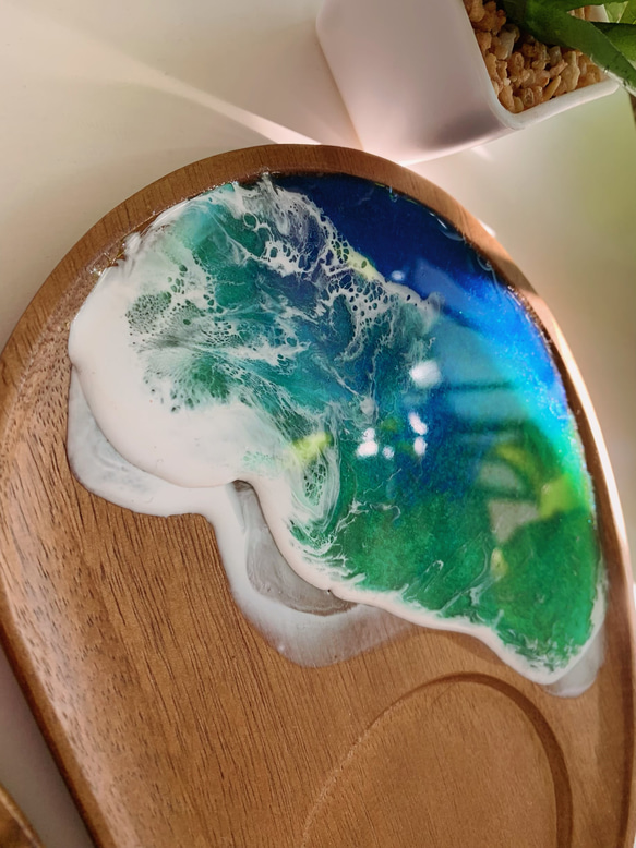 【本日限定SALE】海のアカシアプレート！おうちカフェ ウッドプレート 木製トレイ 海のハンドメイド 6枚目の画像