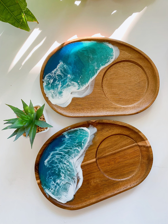 【本日限定SALE】海のアカシアプレート！おうちカフェ ウッドプレート 木製トレイ 海のハンドメイド 3枚目の画像