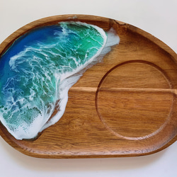 【本日限定SALE】海のアカシアプレート！おうちカフェ ウッドプレート 木製トレイ 海のハンドメイド 2枚目の画像