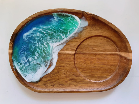 【本日限定SALE】海のアカシアプレート！おうちカフェ ウッドプレート 木製トレイ 海のハンドメイド 2枚目の画像