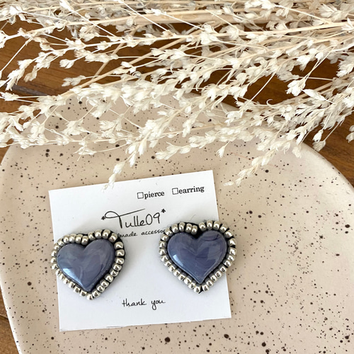 再販6インディゴブルーのハートピアス♡イヤリング♡ ピアス（スタッド 