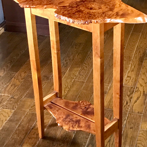 コブのハイテーブル 高さ87cm ダケカンバ瘤杢無垢材 ふきうるし サイド