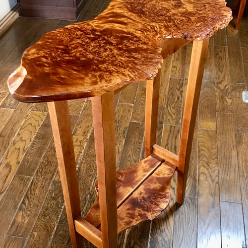 コブのハイテーブル 高さ87cm ダケカンバ瘤杢無垢材 ふきうるし サイド