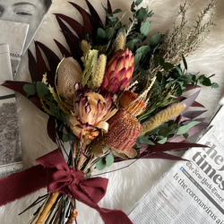 ドライフラワー花束 ジャングルブーケ プロテアとバンクシア洋花ブーケ 開店祝 開業祝 お祝い ウエディング 母の日 12枚目の画像