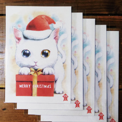 サンタ帽ねこさんイラストポストカード・5枚セット 3枚目の画像