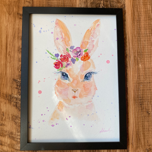 うさぎさんのおめかし〜透明水彩原画A4〜 あたらしく 売買された