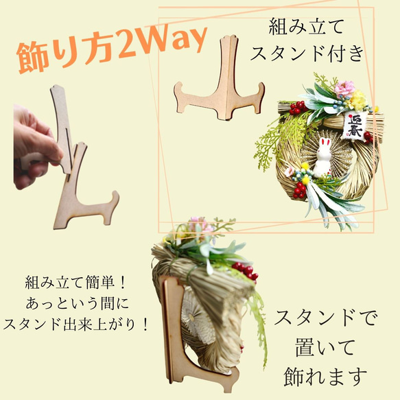 飾り方2way 可愛いお正月しめ縄飾り ミニサイズ パステルカラー 送料無料 卯年 お正月飾り 壁掛け うさぎ かわいい 5枚目の画像