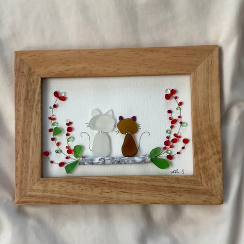 WOL.S シーグラスアート 猫とお花 その他インテリア雑貨 WOL.S WOL.S シーグラスアート 猫とお花 その他インテリア雑貨 WOL.S