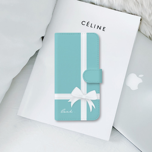 Gift♡ターコイズブルー 手帳型スマホケース ほぼ全機種対応 はめ込み