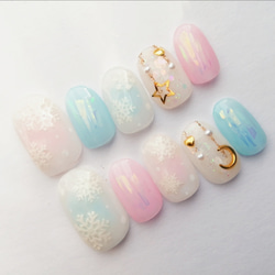 くすみピンク×ニット♡ハート雪結晶ネイル ネイルチップ（つけ爪