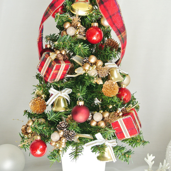 <送料無料>【一点物】”ホーリーレッド” タータンチェックのクリスマスツリー  　クリスマスツリー　赤×ゴールド　クリス 10枚目の画像
