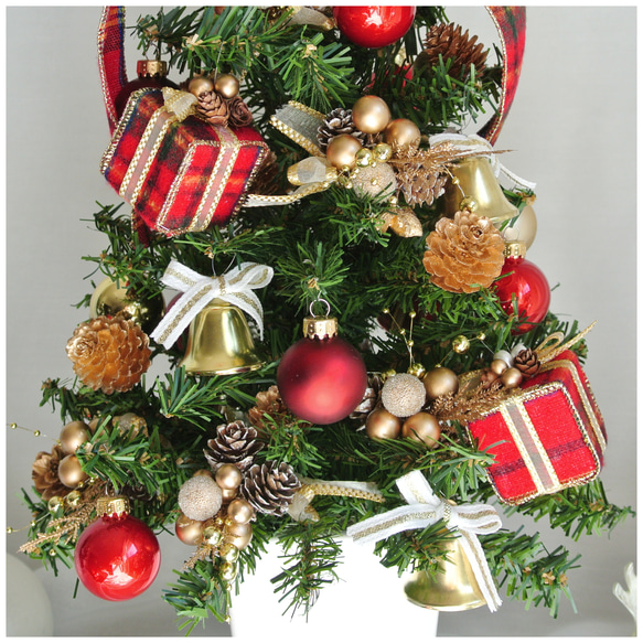 <送料無料>【一点物】”ホーリーレッド” タータンチェックのクリスマスツリー  　クリスマスツリー　赤×ゴールド　クリス 14枚目の画像