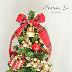 <送料無料>【一点物】”ホーリーレッド” タータンチェックのクリスマスツリー  　クリスマスツリー　赤×ゴールド　クリス 6枚目の画像